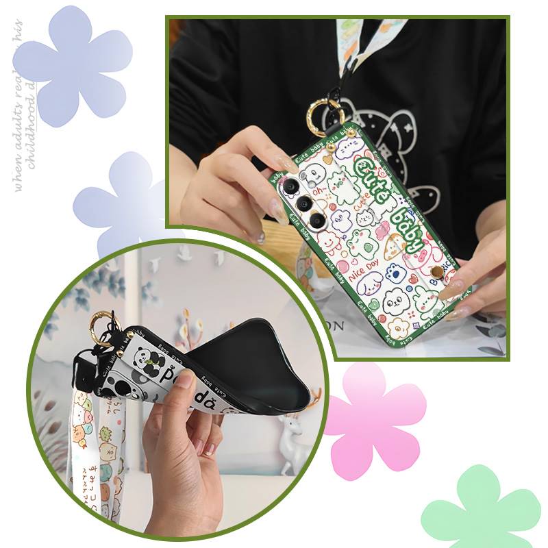 Waterproof Silicone Phone Case For Samsung Galaxy A17 Cute Wrist Strap Back Cover Fashion Design Kickstand Lanyard Ring