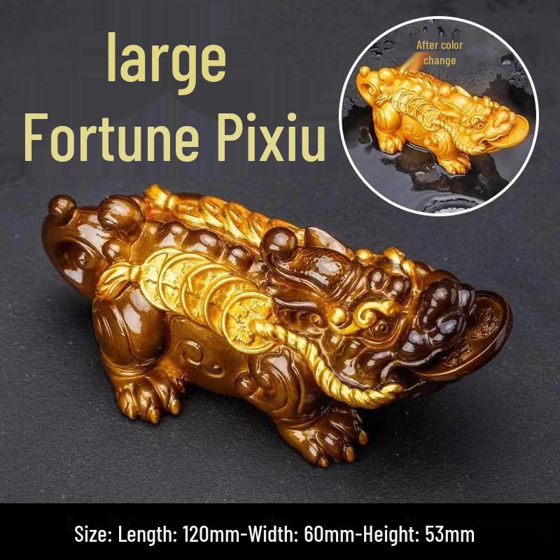 Luxury Resin Pixiu Tea Pet: Color-Changing Wealth-Attracting Ornament for Tea Sets.