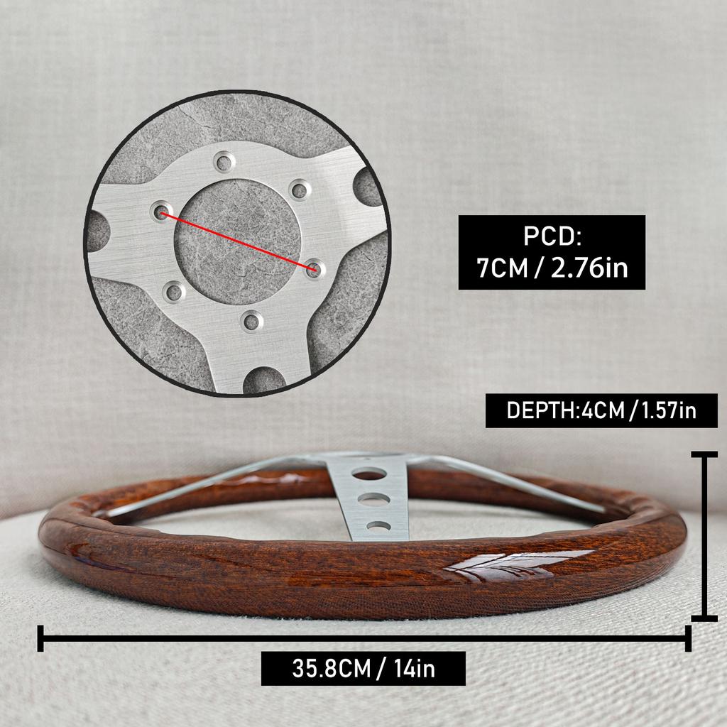 Volante Indy Heritage 350mm 14 Pollici Volante Sportivo da Corsa con Finitura Legno Classica PC-ST54