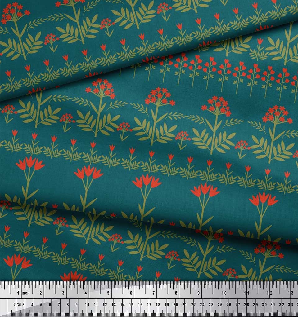 Soimoi Cotton Cambric Fabric Leaves & Floral Artistic Print Fabric by the Metre 42 Inch