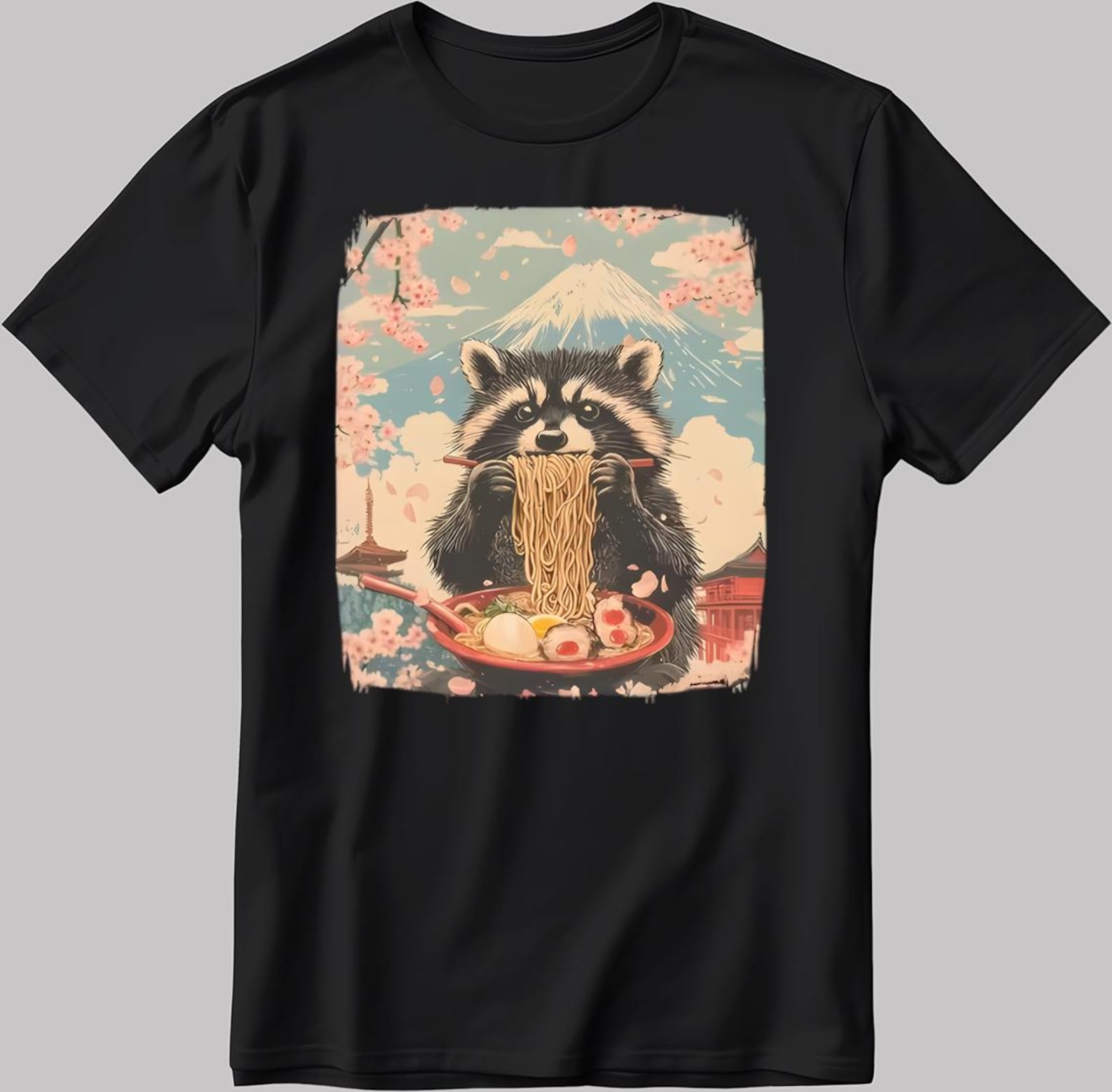 Japanese Kawaii Raccoon Eating Black White Men/ Women T-Shirt AA06 XL