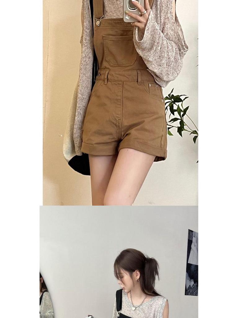 Women's Plus Size Slim-Fit Denim Overall Shorts - Stylish Summer A-line One-Piece for Petite Figures