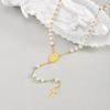Rosary Pearls Beaded Cross Necklaces for Women, Virgin Mary Necklace, Non Tarnish Catholic Y Chain Crucifix Necklace Pendant