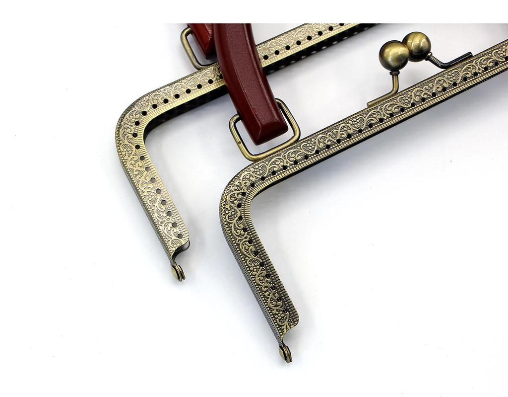 20CM Dark Embossed Bronze Handbag Handle with 25CM Square Wood Clasp and Smooth Screw Material