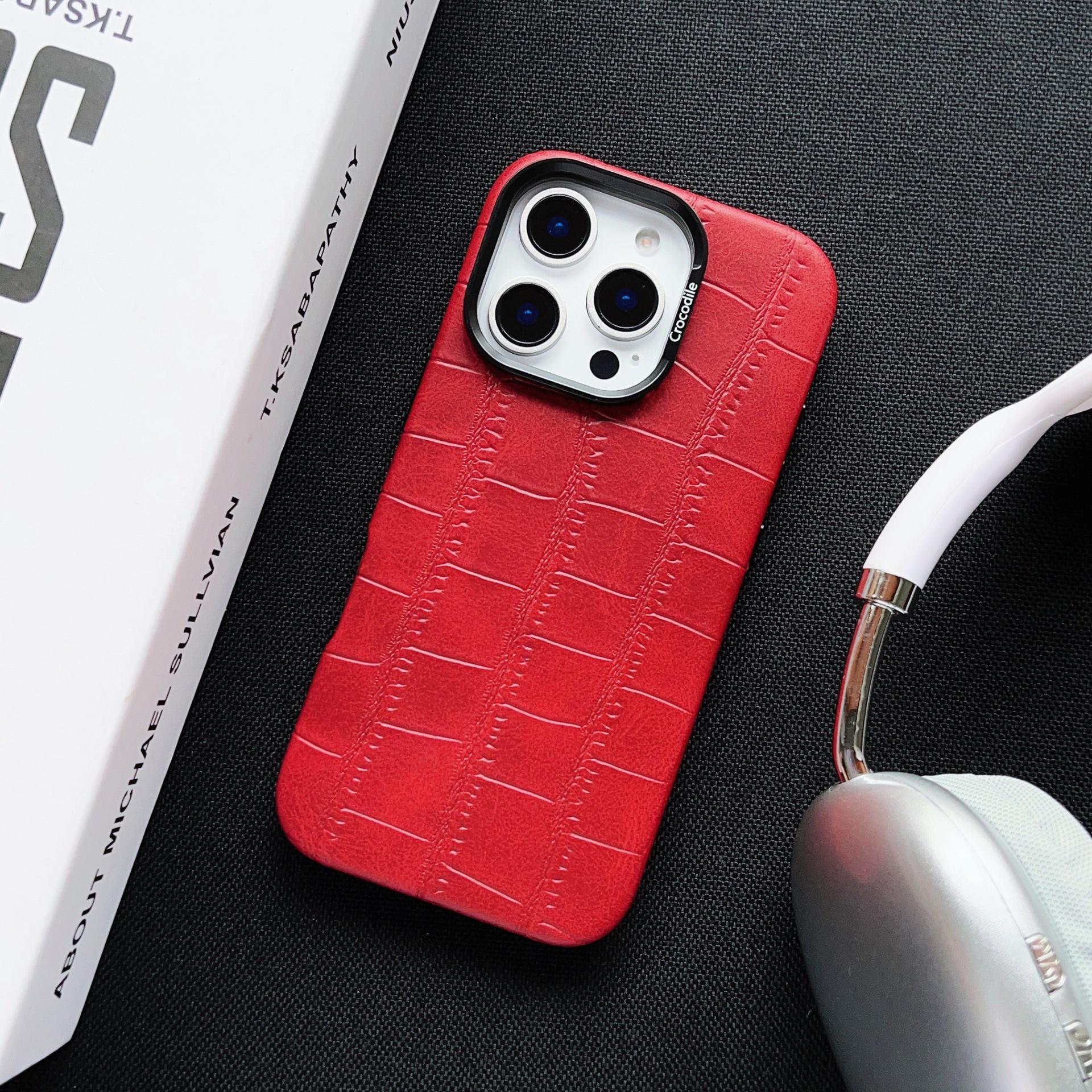 iPhone 16 Pro Max Crocodile Pattern Leather Strap Case with Lens Stand 16 Pro