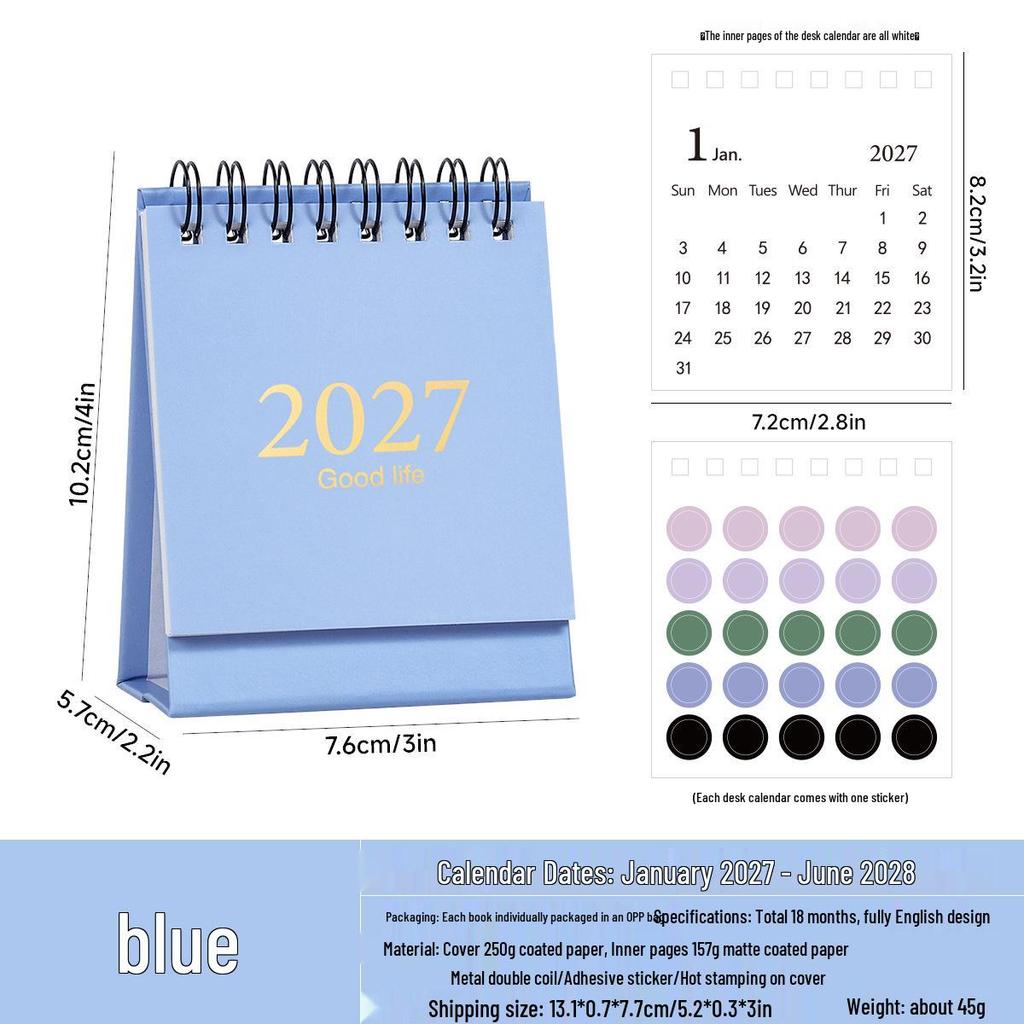 2027 Morandi English Mini Desk Calendar - Simple Style, Portable Desktop Ornament.