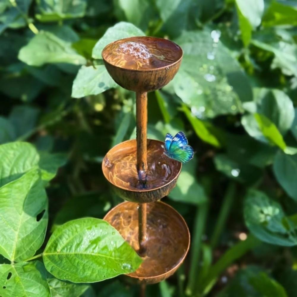 3-Tier Bowl Bird Water Dispenser Vintage Iron Garden Rain Catcher Courtyard Decor