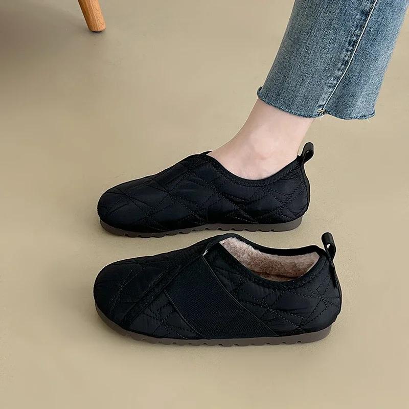 Fashion Female Shoes on Sale 2024 New One Kick Women Flats Winter Round Toe Plush Fleece for Warmth Solid Flat Casual Comfortable Shoes