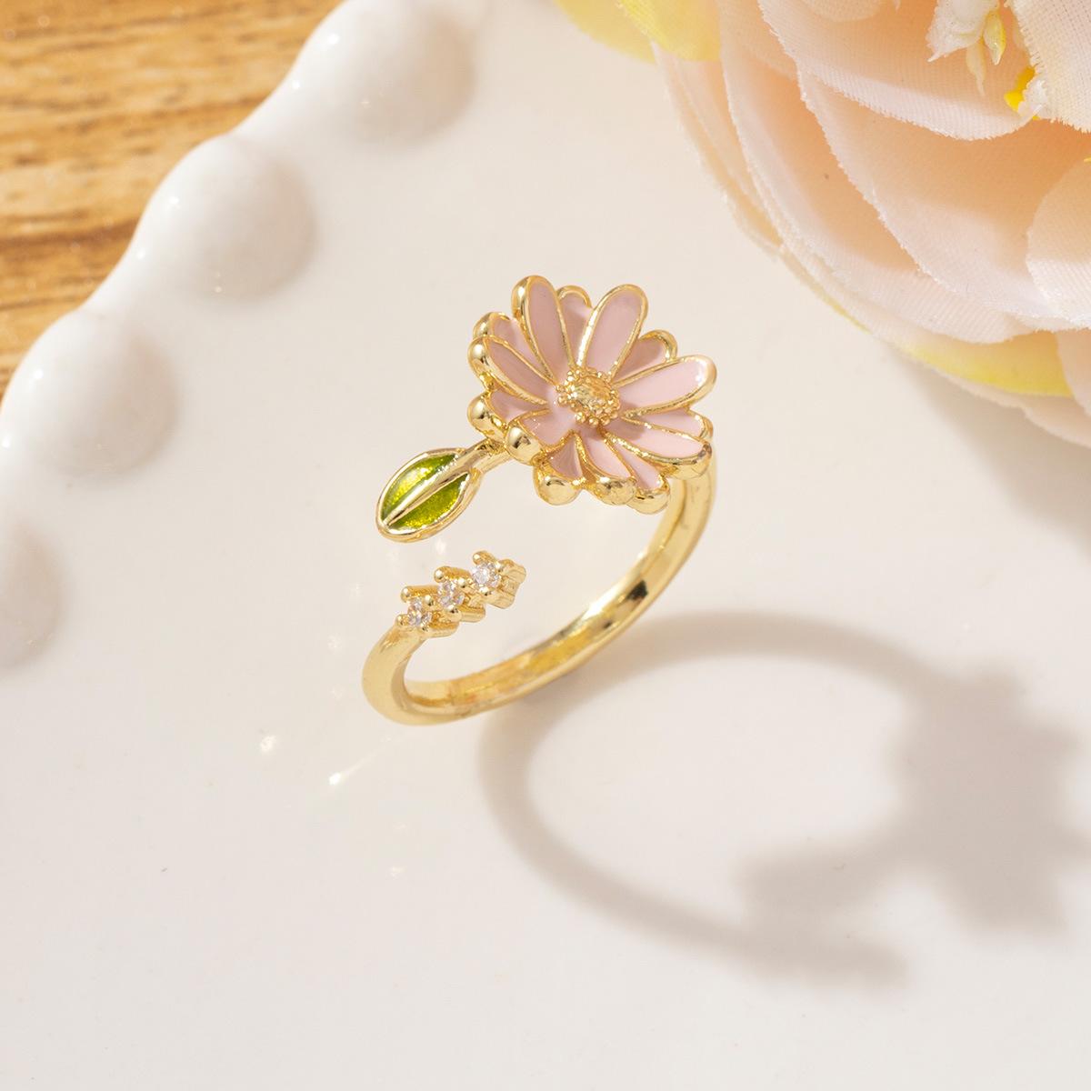 

Маленькое изысканное кольцо с маргариткой, женское кольцо на указательный палец, женское открытое кольцо, модное кольцо, индивидуальное регулируемое кольцо для женщин, подарок на годовщину свадьбы US size 6-10 золотой/розовый