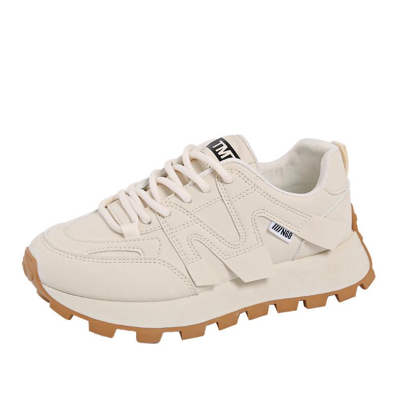 2025 Spring Women's Breathable White Korean Style Sneakers - Thick Sole Versatile Sports Casual Running Shoes