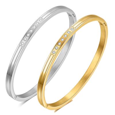 Neues, einfaches und vielseitiges, eingelegtes Zirkonium-Paaröffnungs-Modearmband aus Titanstahl