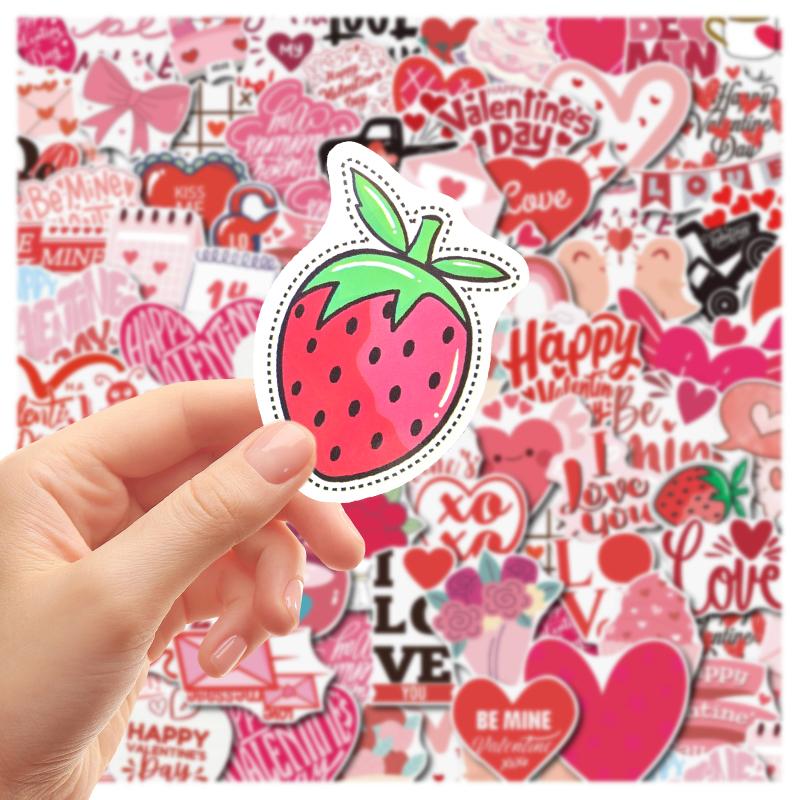 100PCS Valentines Day Stickers Heart Sticker Heart Romantic Valentine's Day Stickers Vinyl Waterproof Decals for Water Bottle