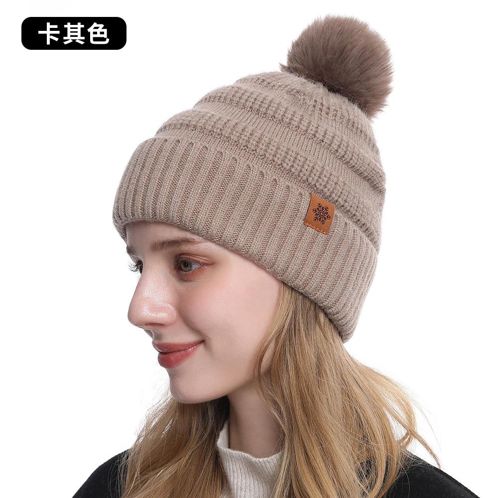Women's Autumn and Winter Knitted Hat Scarf Gloves Three-piece Set Double-layer Warm Solid Color Wool Pullover Hat