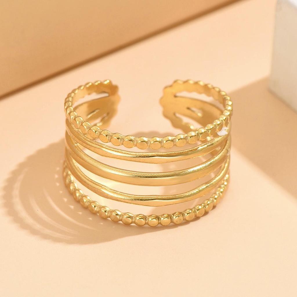 Adjustable Multi-Layer Stainless Steel Ring with Gold Plating