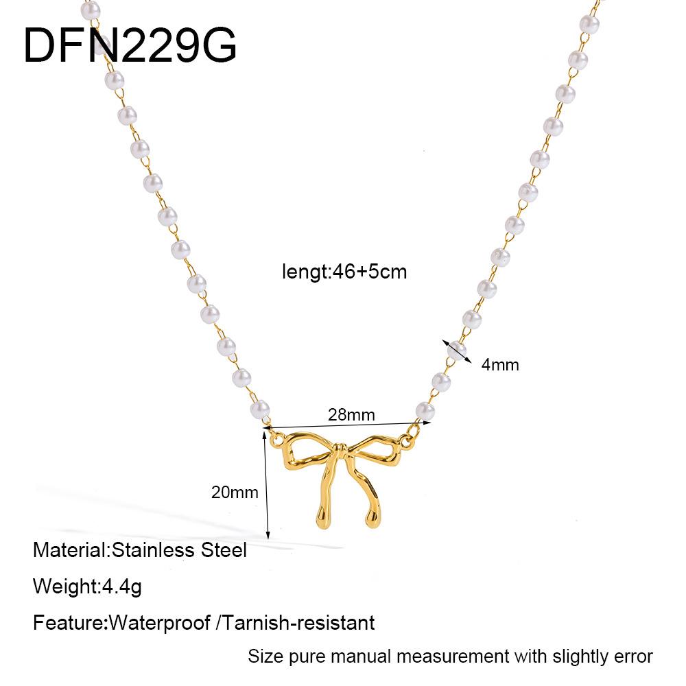 French bow imitation pearl collarbone chain women's stainless steel plated 18k gold necklace does not fade light luxury niche