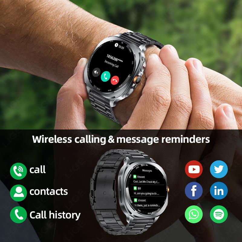 2025 New Military Bluetooth Call AMOLED Smart Watch Built-in GPS Compass Barometric Altimeter Waterproof Sports Smartwatches Men