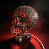 Glowing Skull Ornament USB Gothic Lamp for Halloween, Light-up Black Red Creepy Ambient Lighting Figurine, Resin Skeleton Head Statue Desk Decor