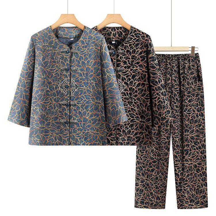 Plus Size Loose Two-Piece Set: Comfy Spring & Autumn Home Wear Pants and Top for Middle-Aged Women