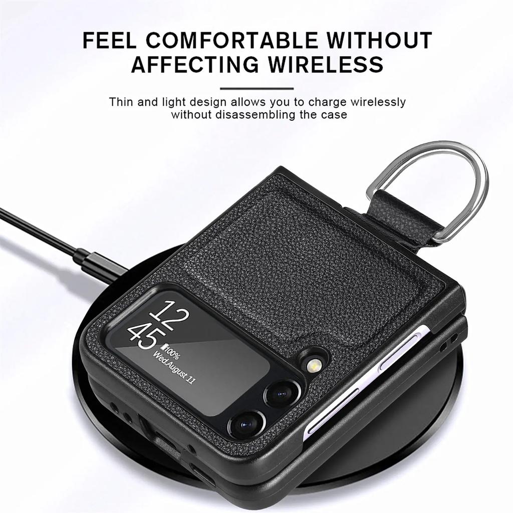 Fall Protection Ring Holder Leather Case for Samsung Galaxy Z Flip 4 5 6 flip6 Flip5 Flip4 Flip3 Flip 3 2 1 5G Zflip4 Cover