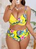 Europäischer Plus-Size Blumen-Bikini mit Schlitz und Kordelzug