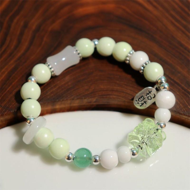 Exquisite New Chinese Style Green Beaded Pendant Bracelet For Women With Unique Design