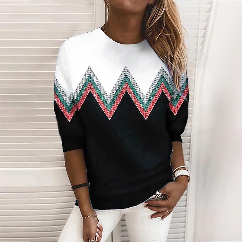 Topuri de toamnă pentru femei, pisică largi, triunghi, imprimeu, cu mânecă lungă, tricou, bluză