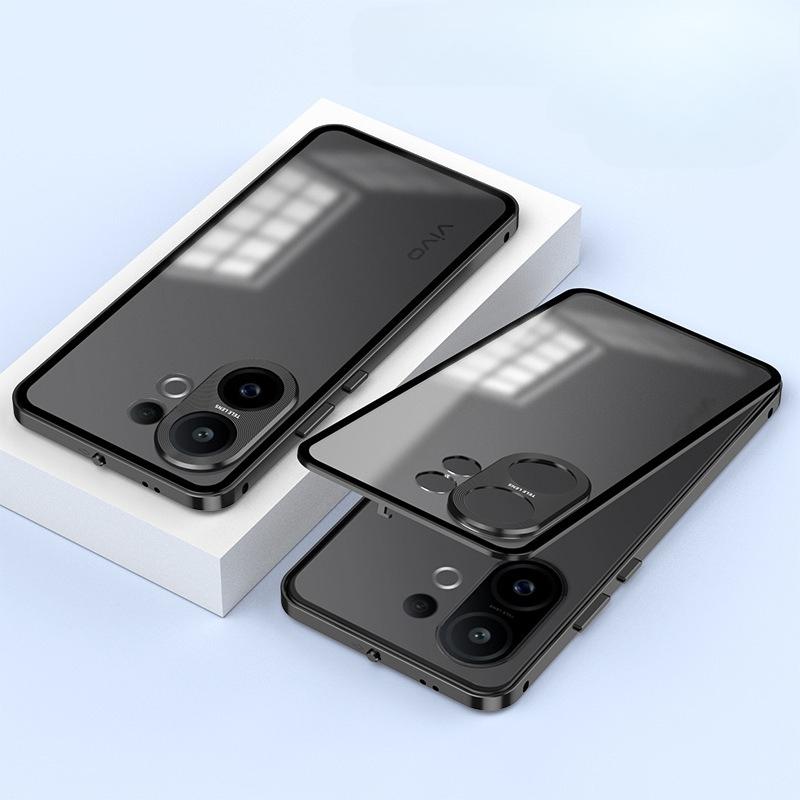 

Противоударный Жесткий Чехол Для VIVO X200 FE Металлический Бампер из Алюминиевого Сплава + Задняя Крышка из Закаленного Стекла Для VIVO S30 Pro Mini S 30 For VIVO X200 FE чёрный