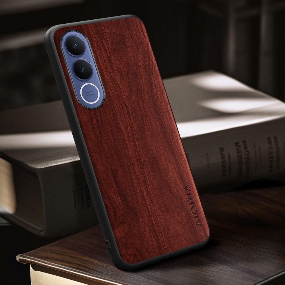 

Case for vivo v70 V60 v50 V40 V30E lite FE funda bamboo wood pattern Four-corner Explosion-proof back cover for vivo v70 FE case Vivo V30E коричневий