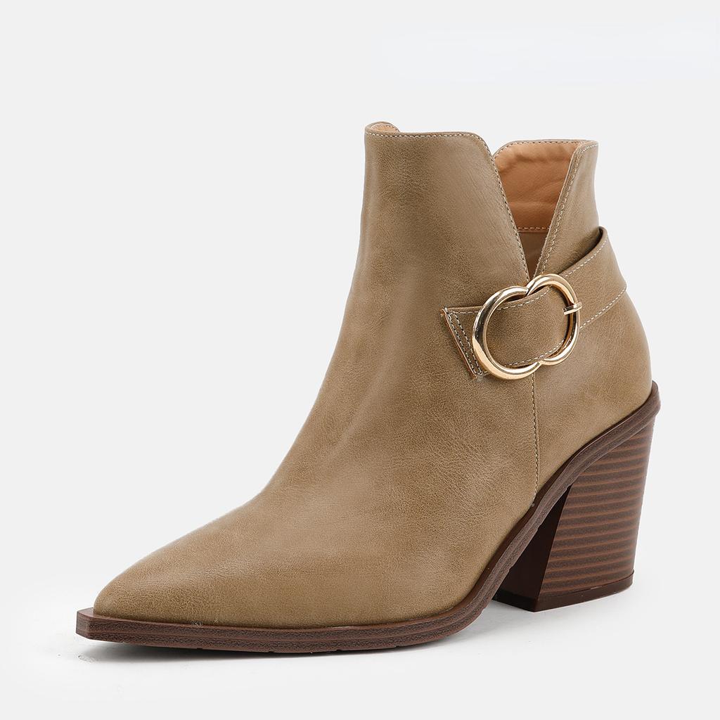 Fashion Hot Sale Leather Suede Western Ankle Boots Women Pointed Toe Kitten Heels Short Boots Winter Cowboy Knight Boots Woman