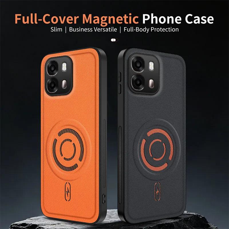 Pour OPPO Reno 16 Pro 16F Coque Simple Magnétique Adhésive Cuir Texturé Housse Protection Contre les Chutes Douce pour la Peau Pour OPPO A6 X Funda