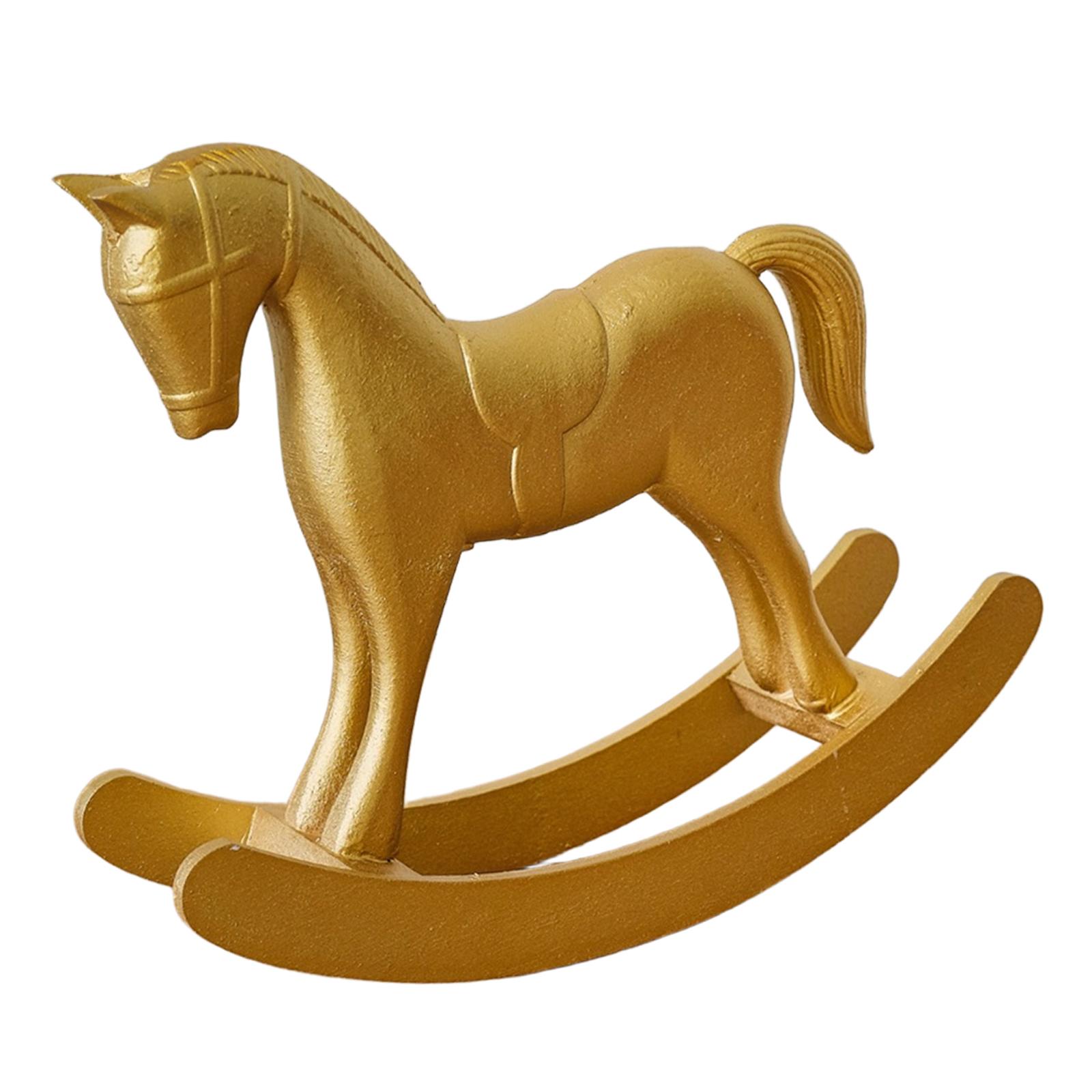 

Rocking Horse Collectible Figurine Wooden Statue Animal Sculpture Centerpiece for Office Bedroom Cabinet Home Decoration золотий