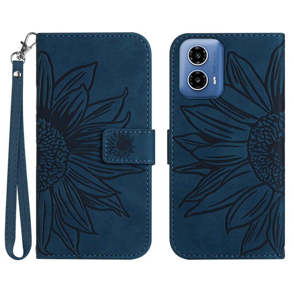 HT04 For Motorola Moto G35 5G Case Sunflower Imprint Leather Wallet Phone Cover with Wrist Strap
