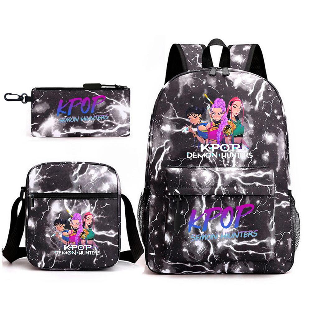 Demon Hunter Girl Group Backpack Kpop Backpack Digital Color Printing Boys And Girls School Bag Shoulder Bag Three-Piece Set