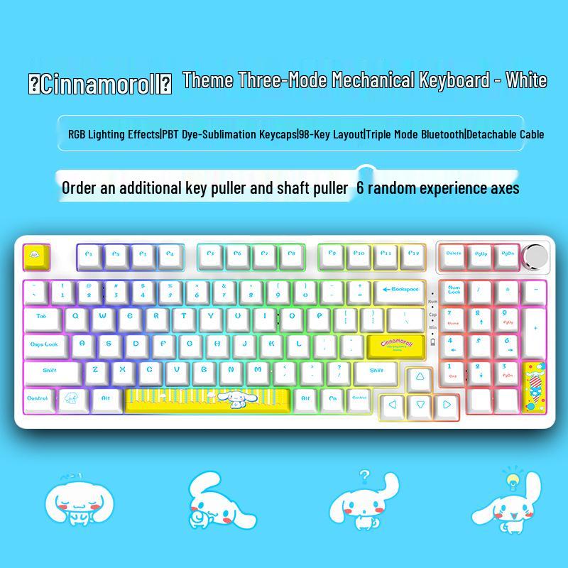 98-Key Wireless Bluetooth Three-Mode Mechanical Keyboard - Gaming, Esports, Office, PBT Transparent DIY Customization