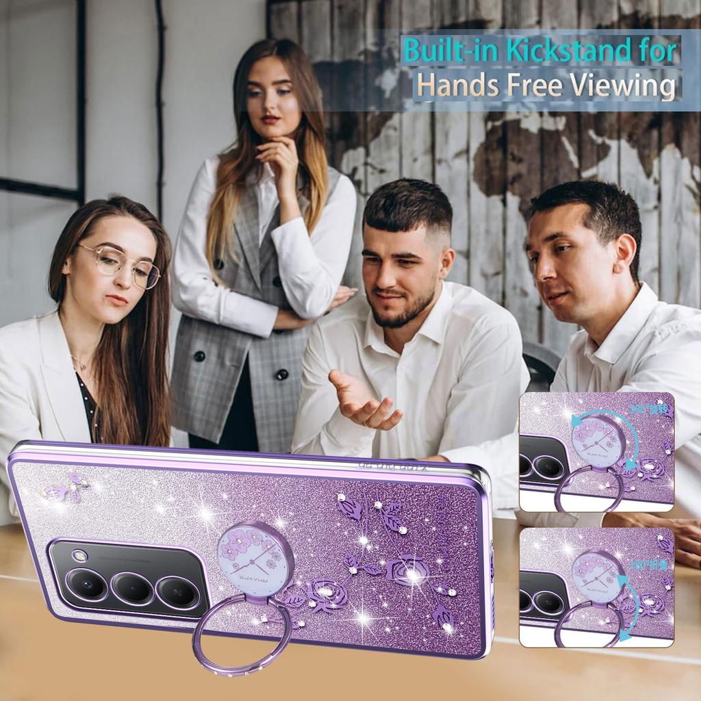 KADEM For Xiaomi Redmi 15 5G (Global) (169mm) Case Ring Kickstand TPU Flowers Phone Cover Gradient Glitter