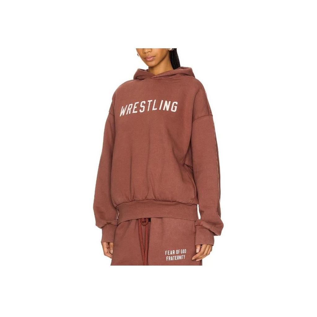 Fear of God Essentials Heavy Fleece Vintage Shrunken Hoodie Chest Letter Printed Long Sleeve Hooded Sweatshirt Men Crimson 192BT246216F