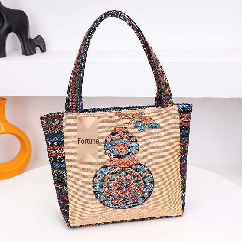 Embroidered Canvas Tote Bag - Chinese Style for University Women