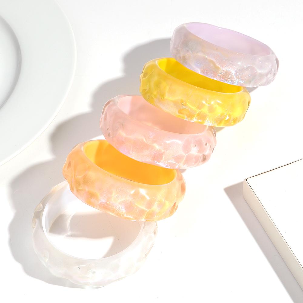 Glitter Colorful Wave Round Acrylic Thick Bangle for Women Girls New Korean Resin Wide Cuff Bracelets Sweet Jewelry Popular Gift