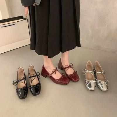Modeontwerper Nieuwe Dames Mary Jane Schoenen Dames Beknopte Buiten Vlinderknoop Pumps Lente Herfst Dames Jurk Leren Schoenen