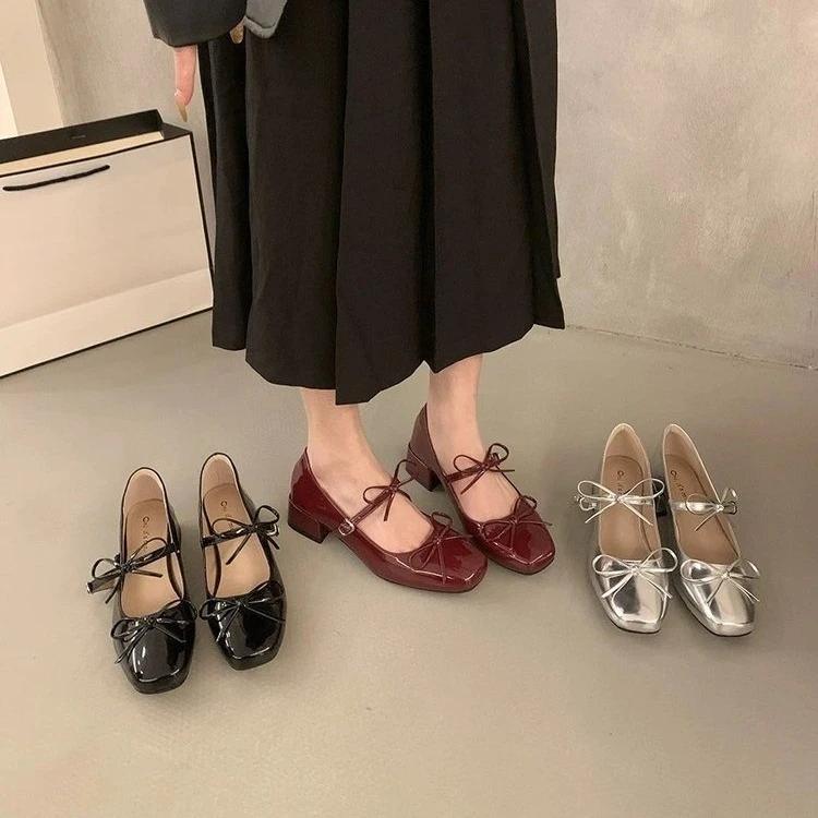 Fashion Designer New Women Mary Jane Shoes Ladies Concise Outdoor Butterfly-knot Pumps Spring Autumn Women's Dress Leather Shoes