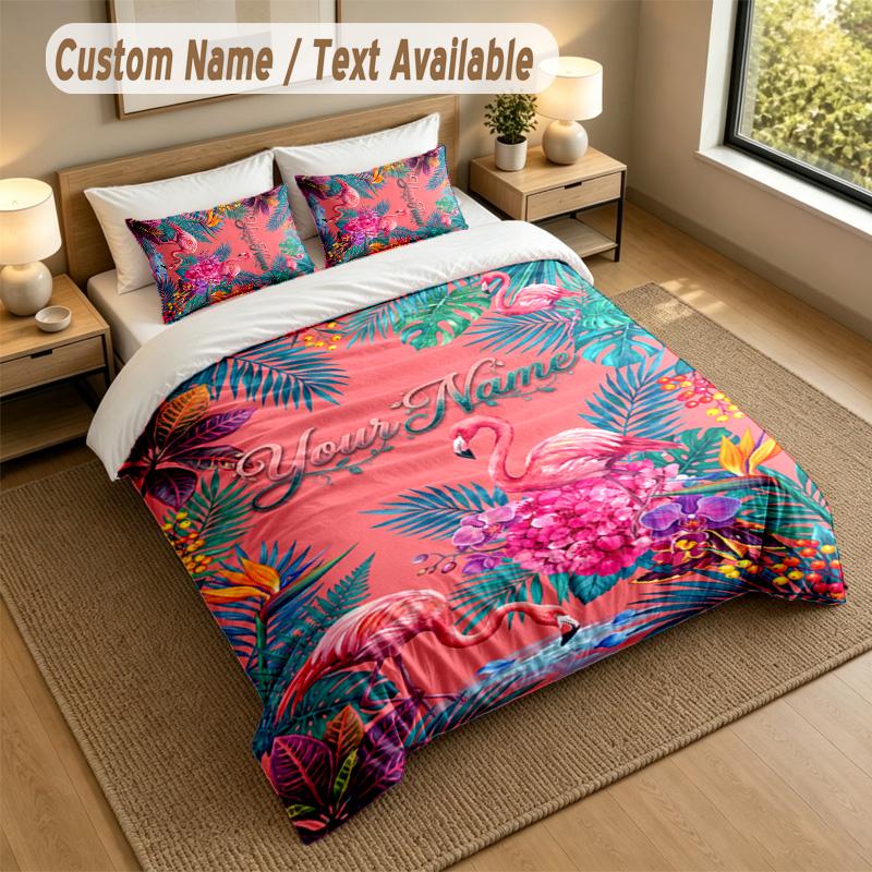 Floral Garden Theme Personalized 3Pcs Bedding Set Custom Text & Name 1 Sheet 2 Pillowcases Household Bedding 1pc