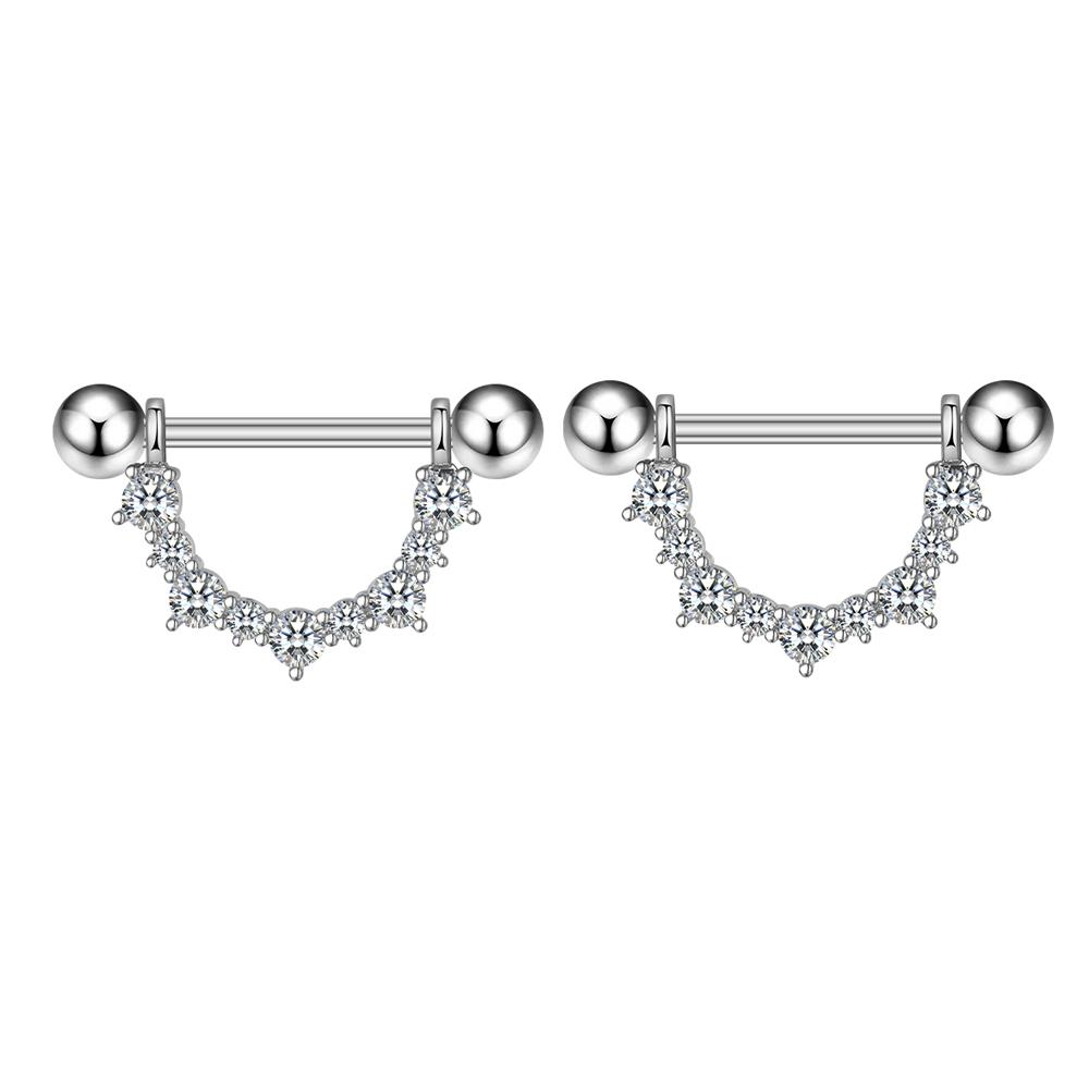 2pcs Butterfly Nipple Piercings Rings 16mm Length Bar Barbell Steel Crystal Nipple Shield Cover Heart Flower Tongue Body Jewelry