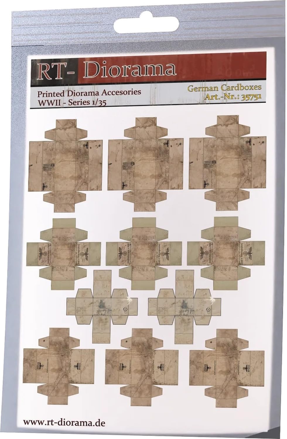 

RT Diorama Scale Printed Accessory WWII German Cardboard Box Miniature Accessory RTD35751 1/35 (Scenery)