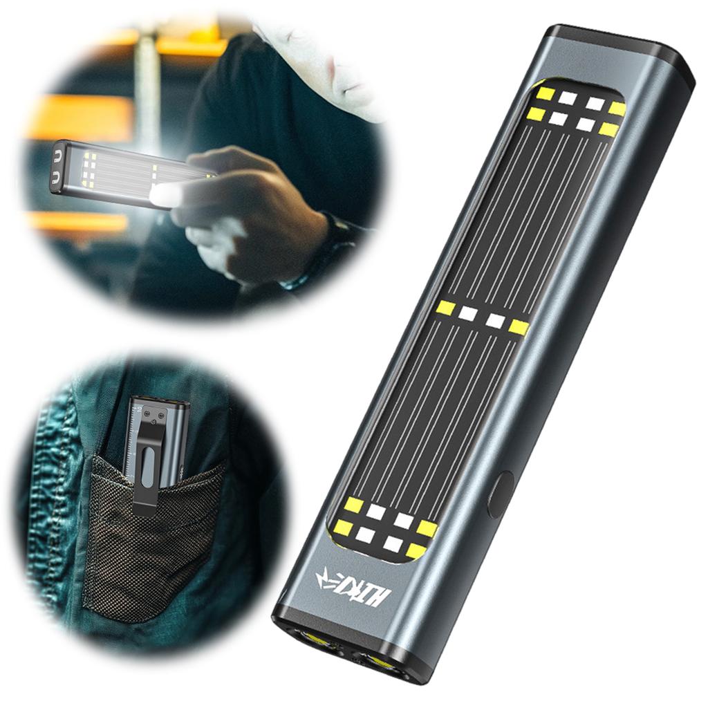 Flat EDC Flashlight Solar Rechargeable 7-Mode Slim Pocket Flashlight with Magnetic Base & Clip for Working Camping Repairing