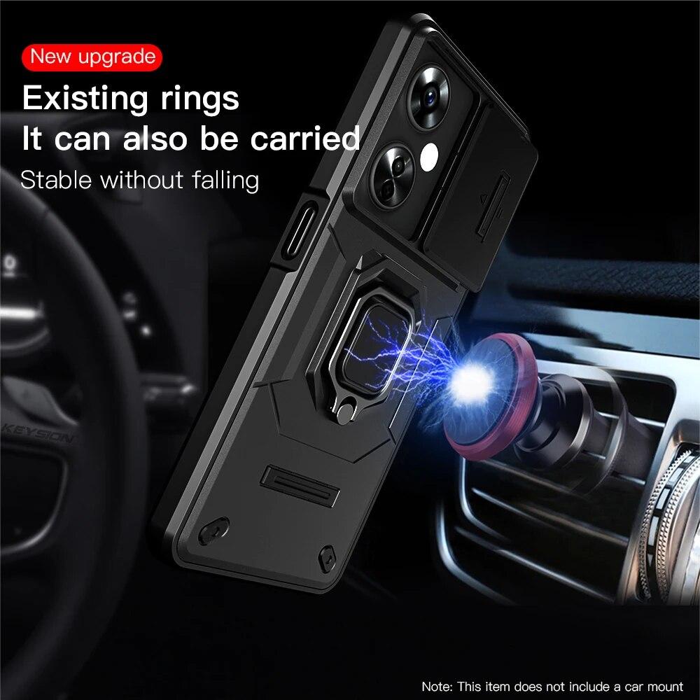 KEYSION Shockproof Case for OnePlus Nord CE 3 Lite 5G Slide Camera Lens Protection Ring Stand Phone Cover for for Nord CE 3 5G