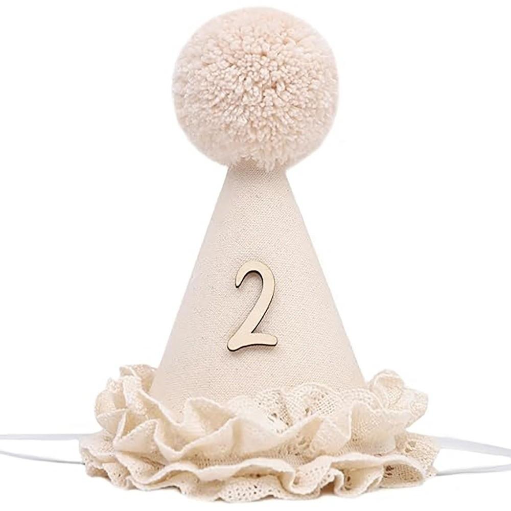 

New Sweet Birthday Hat Handcrafted Pom Pom Neutral Color Princess Birthday Hat Lace Ruffle Hat Children s Party