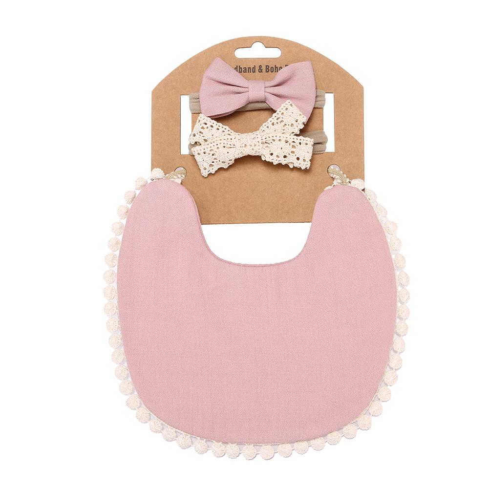 

3Pcs/Set Solid Bamboo Cotton Baby Boy Girl Bib Lace Bow Headband Tassel Soft Newborn Feeding Burp Cloth Saliva Towel Kids Scarf мальвовий