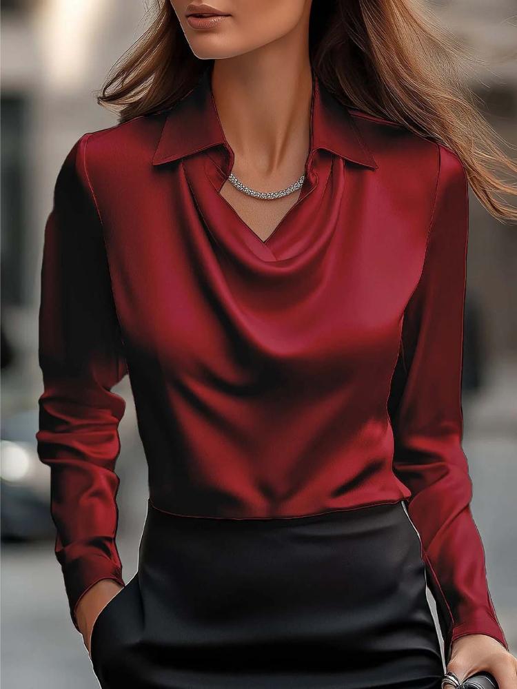 Simple Ruffled Collar Shirt, Women's Long-sleeved Top