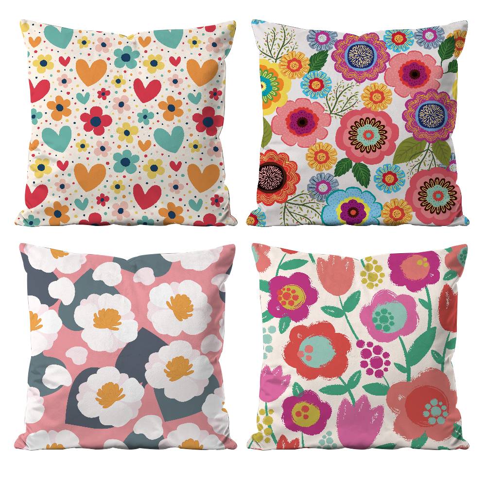 Colorful Flowers Pillow Case Anti-dustmite Pillowcase Invisible Zipper Silky Short Plush Sofa Cushion Cover