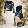 Women Plus Size Printed Round Neck Long Sleeve Cardigan Sleeveless Long Dress Two Piece Set